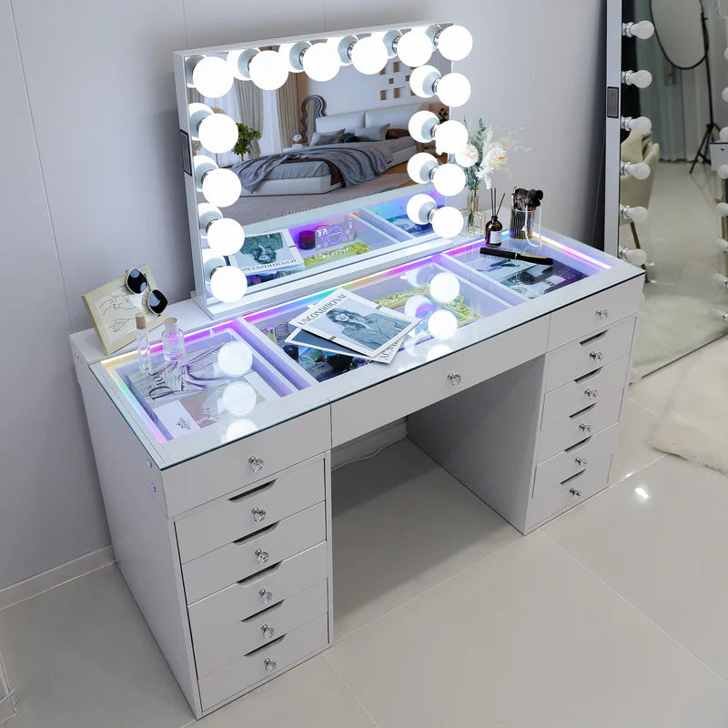 Vanity with Bluetooth Mirror  Multicolor Strip (39x32)
