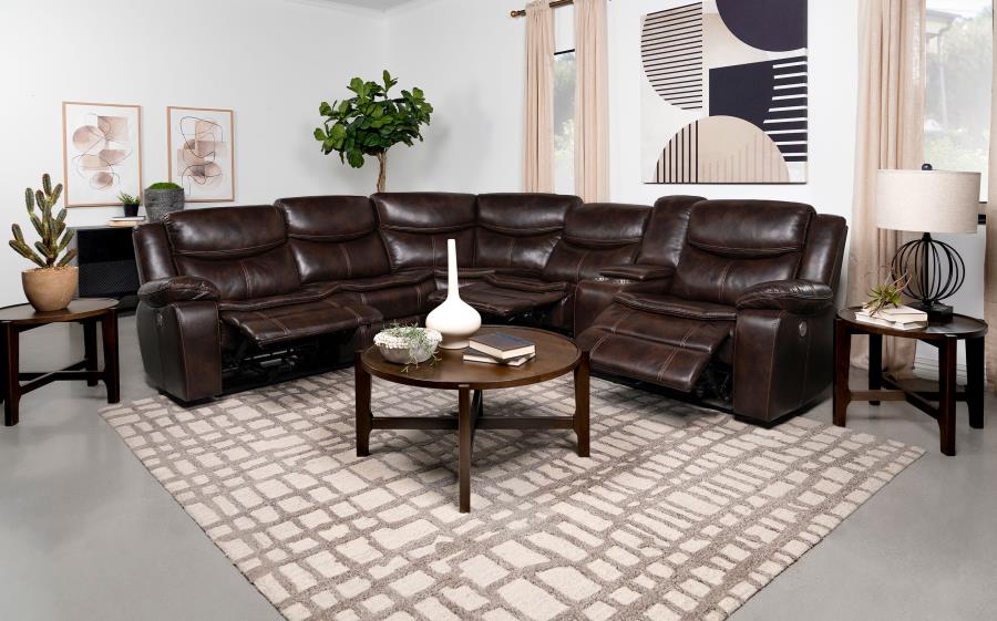 Upholstered Power Reclining Sectional Sofa Brown