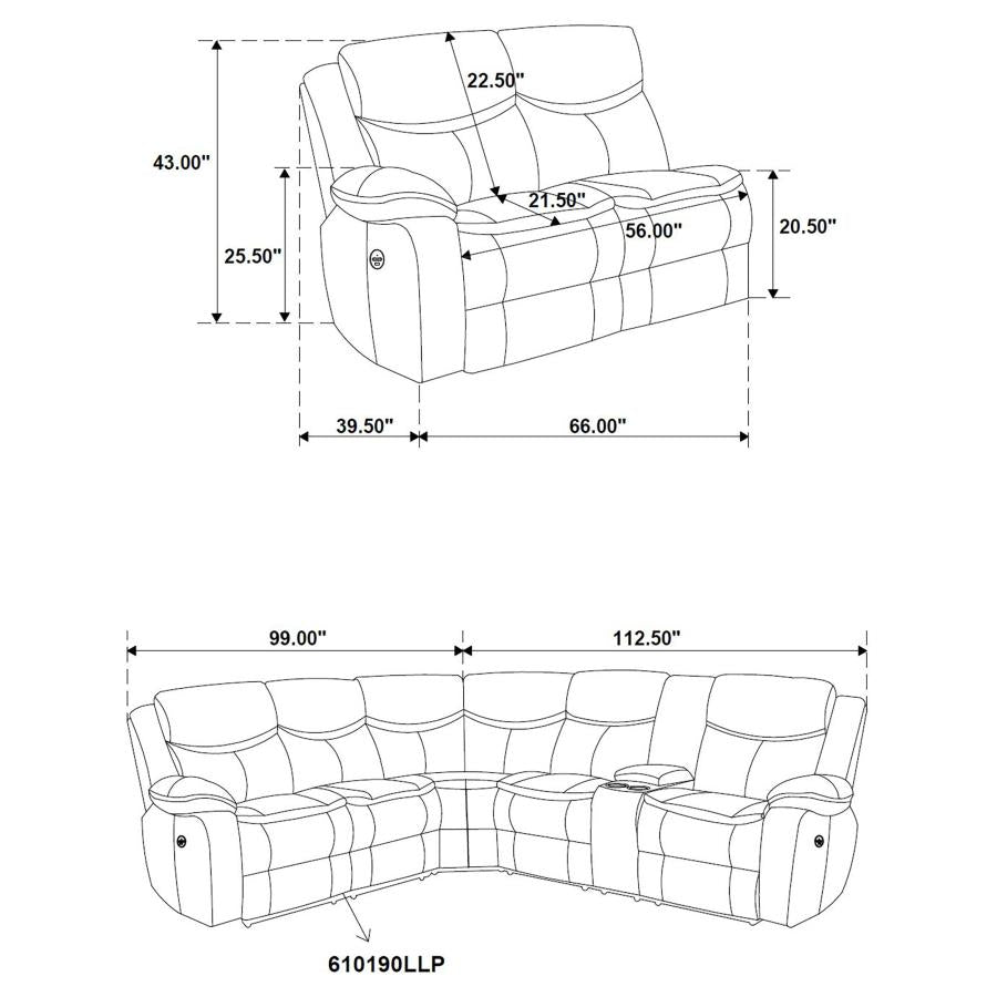 Upholstered Power Reclining Sectional Sofa Brown