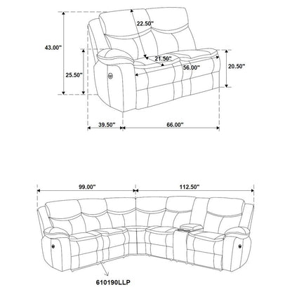 Upholstered Power Reclining Sectional Sofa Brown