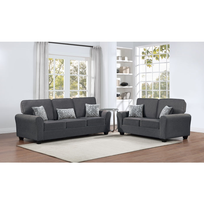 2PC  Fabric Comfort Cushioned Flared Round Arm Sofa Set