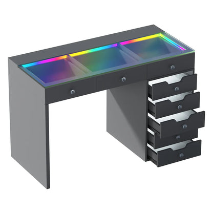 Black  Vanity Desk - 8 Storage Drawers