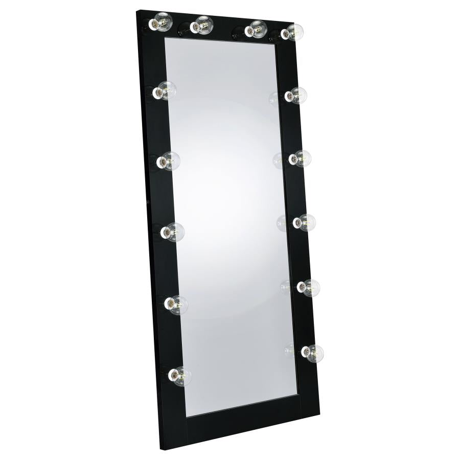 32 x 71 Inch Floor Mirror LED Lighting Black Gloss