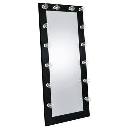 32 x 71 Inch Floor Mirror LED Lighting Black Gloss