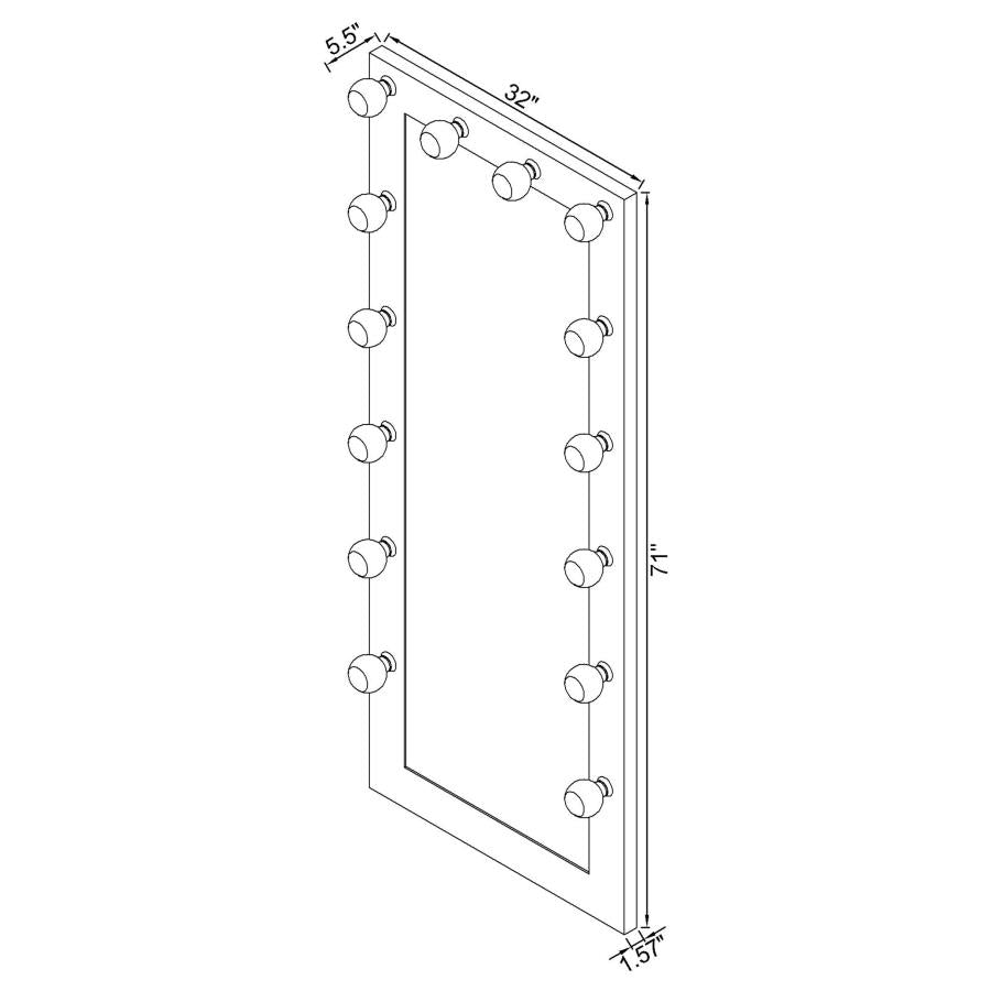 32 x 71 Inch Floor Mirror LED Lighting Black Gloss