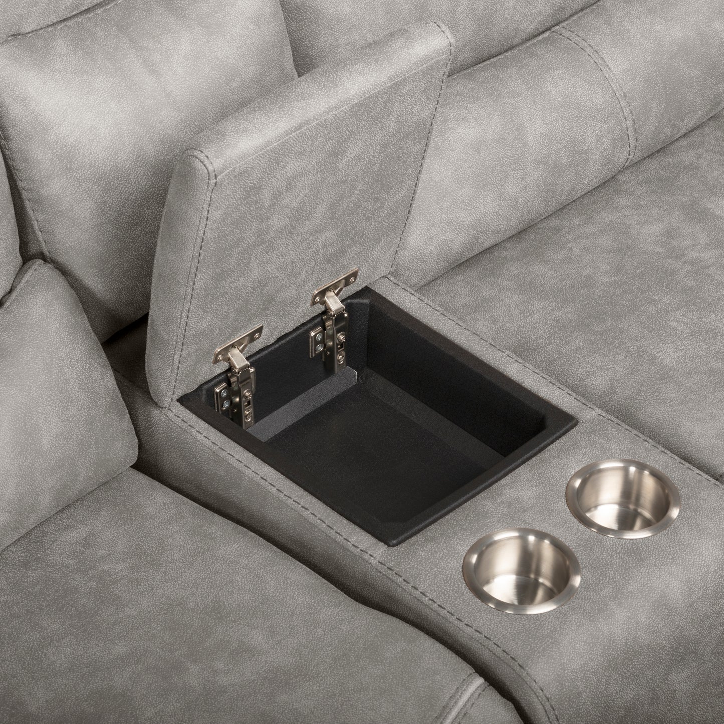 Sectional in Gray. Crafted with plush suede-like softness( Available in Power Reclining )