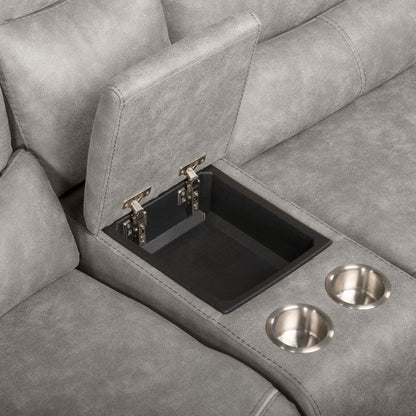 Sectional in Gray. Crafted with plush suede-like softness( Available in Power Reclining )