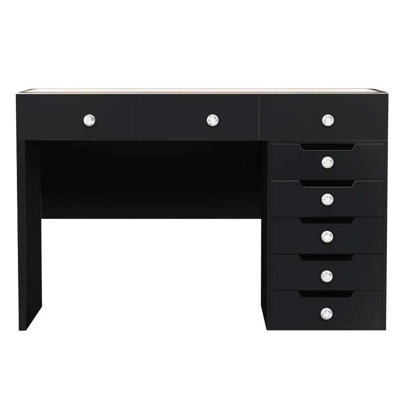 Black  Vanity Desk - 8 Storage Drawers
